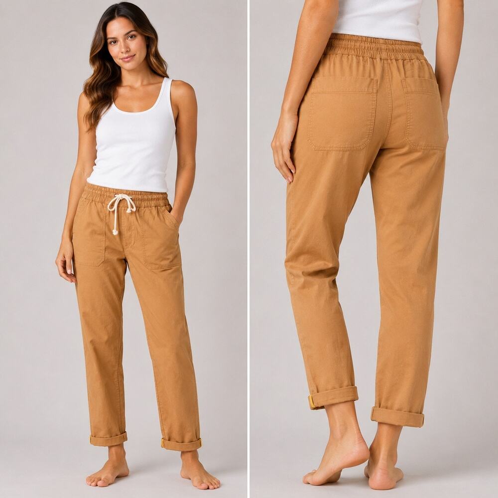 PACT | Organic Cotton Drawstring Utility Pants Camel Tan | Large